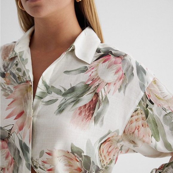 Express Linen-Blend Floral Boyfriend Portofino Shirt women - Picture 4 of 10